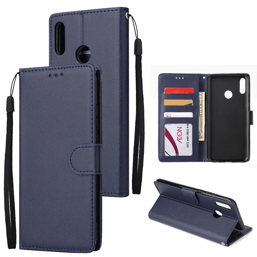 For HUAWEI Y9 2019 Flip-type Leather Protective Phone Case with 3 Card Position Buckle Design Phone Cover  blue