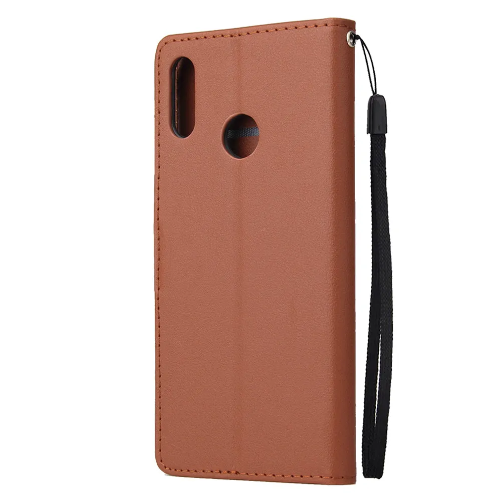For HUAWEI Y9 2019 Flip-type Leather Protective Phone Case with 3 Card Position Buckle Design Phone Cover  brown