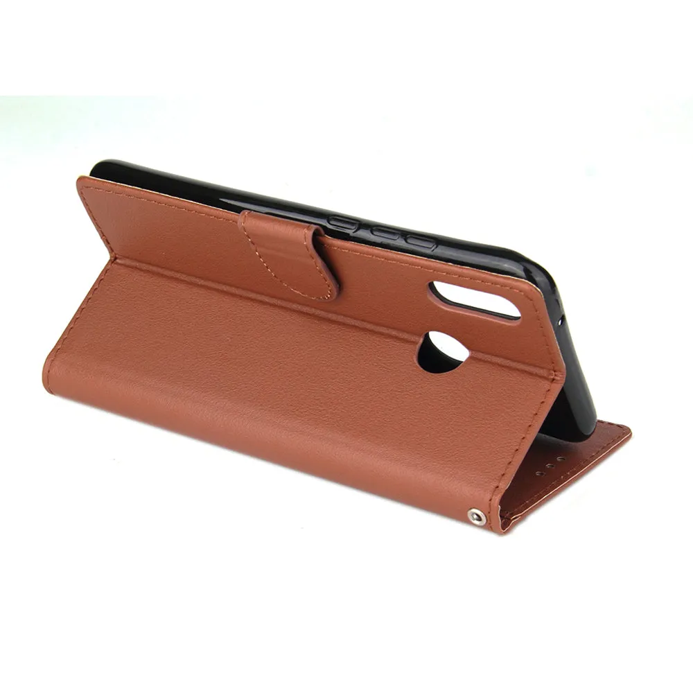 For HUAWEI Y9 2019 Flip-type Leather Protective Phone Case with 3 Card Position Buckle Design Phone Cover  brown