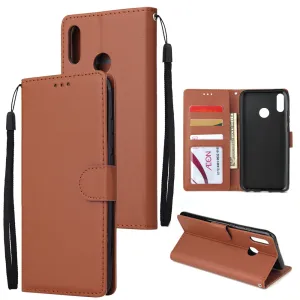 For HUAWEI Y9 2019 Flip-type Leather Protective Phone Case with 3 Card Position Buckle Design Phone Cover  brown