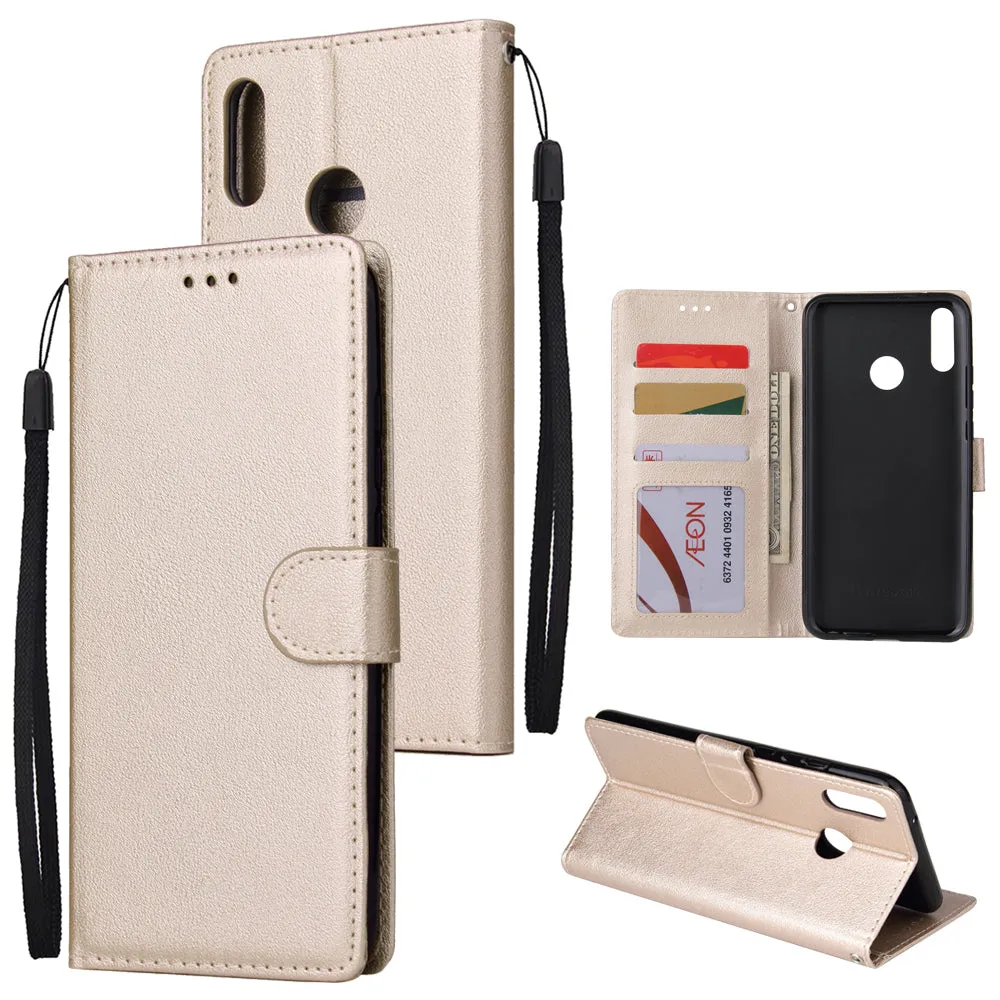 For HUAWEI Y9 2019 Flip-type Leather Protective Phone Case with 3 Card Position Buckle Design Phone Cover  Gold