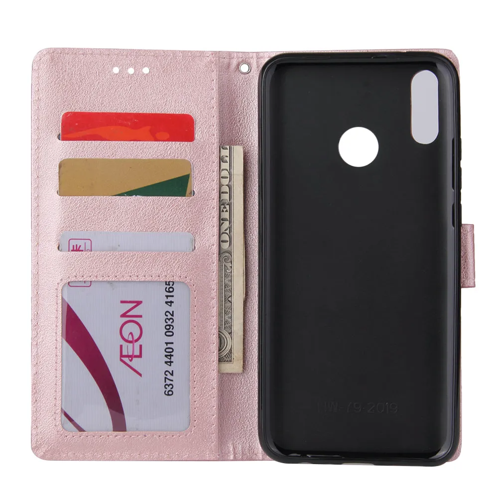 For HUAWEI Y9 2019 Flip-type Leather Protective Phone Case with 3 Card Position Buckle Design Phone Cover  Gold