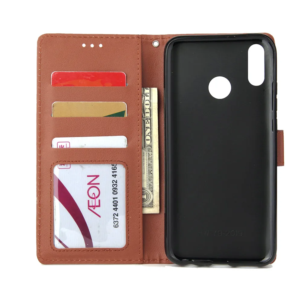 For HUAWEI Y9 2019 Flip-type Leather Protective Phone Case with 3 Card Position Buckle Design Phone Cover  Gold