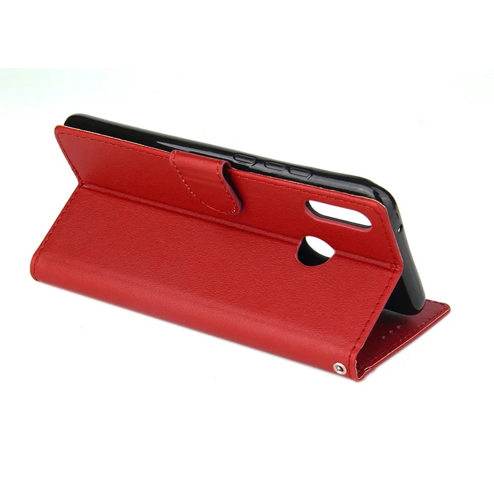 For HUAWEI Y9 2019 Flip-type Leather Protective Phone Case with 3 Card Position Buckle Design Phone Cover  red