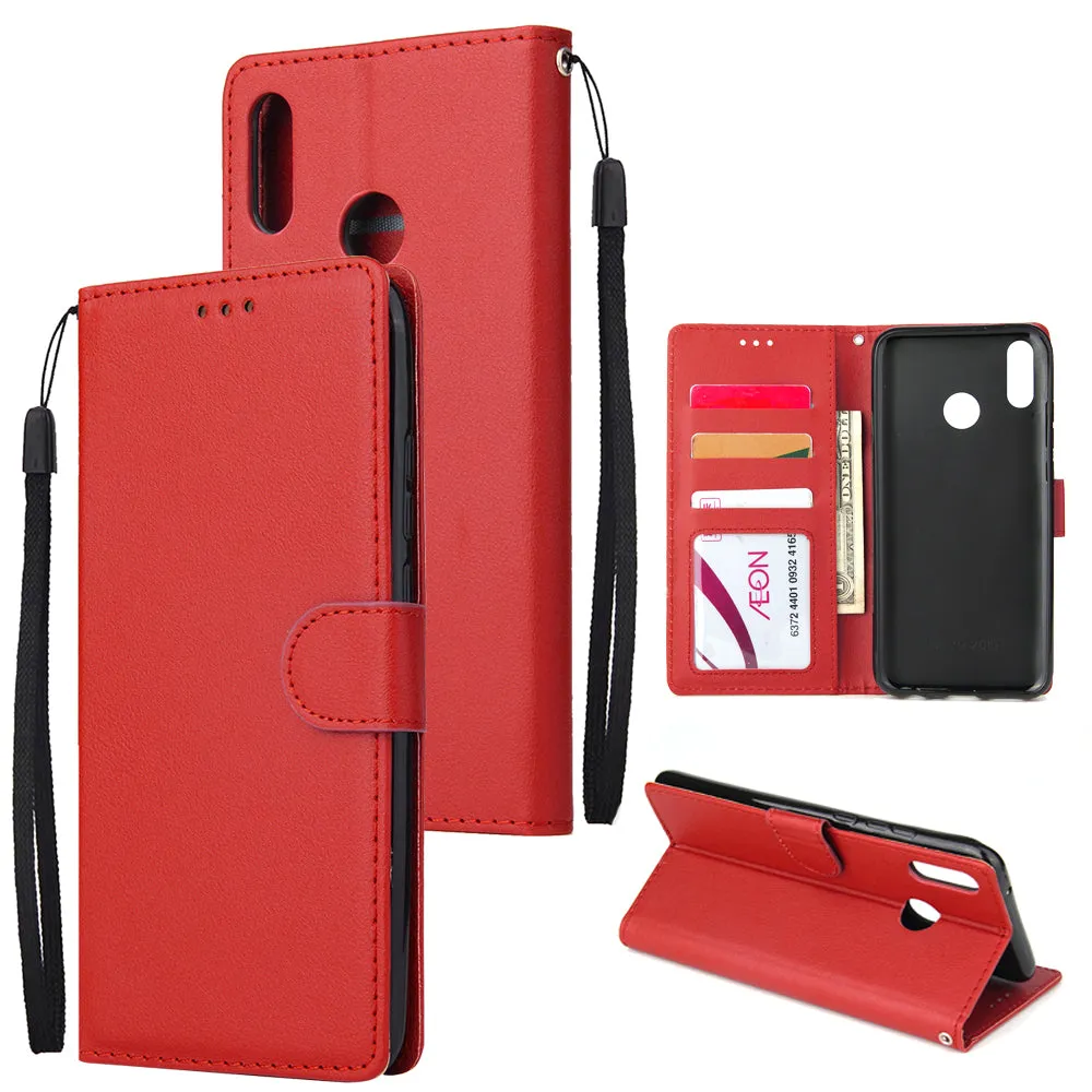 For HUAWEI Y9 2019 Flip-type Leather Protective Phone Case with 3 Card Position Buckle Design Phone Cover  red