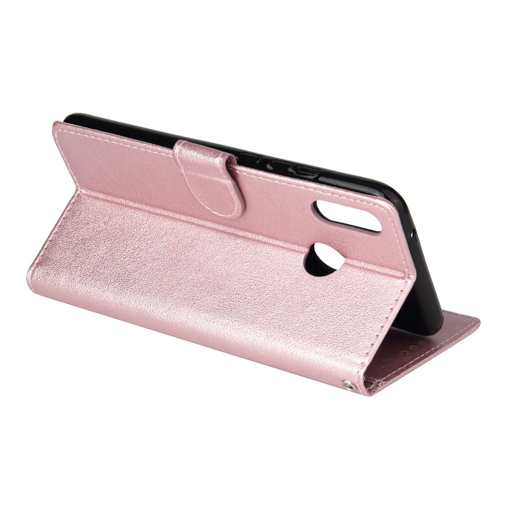 For HUAWEI Y9 2019 Flip-type Leather Protective Phone Case with 3 Card Position Buckle Design Phone Cover  Rose gold