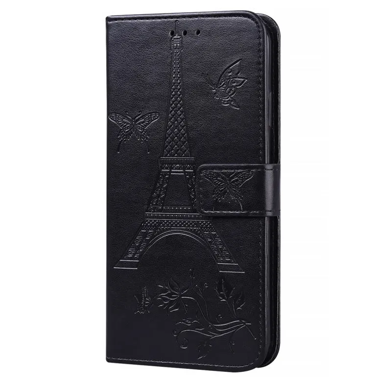 For iPhone12 iPhone12Pro 6.1 Inches Leather Case Flip Cover Card Slots Stand Bag black