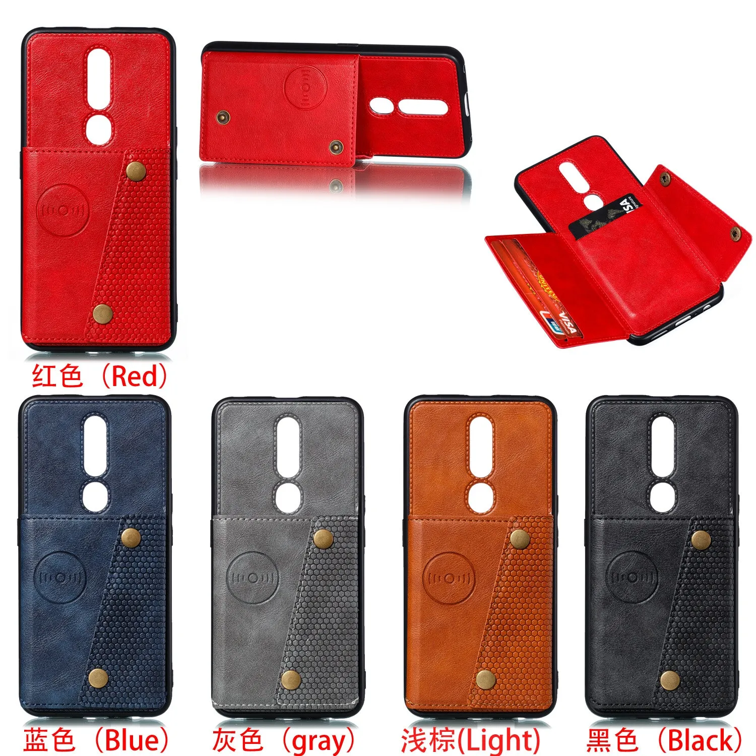 For OPPO F11 pro PU Leather Flip Stand Shockproof Cell Phone Cover Double Buckle Anti-dust Case With Card Slots Pocket red