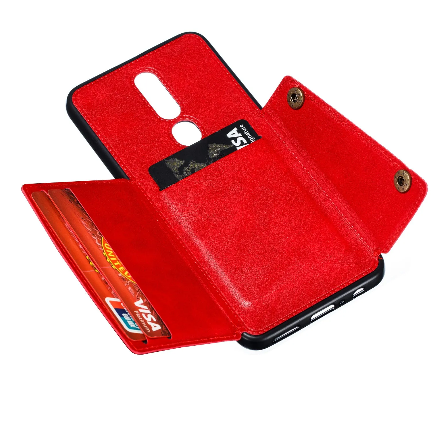 For OPPO F11 pro PU Leather Flip Stand Shockproof Cell Phone Cover Double Buckle Anti-dust Case With Card Slots Pocket red