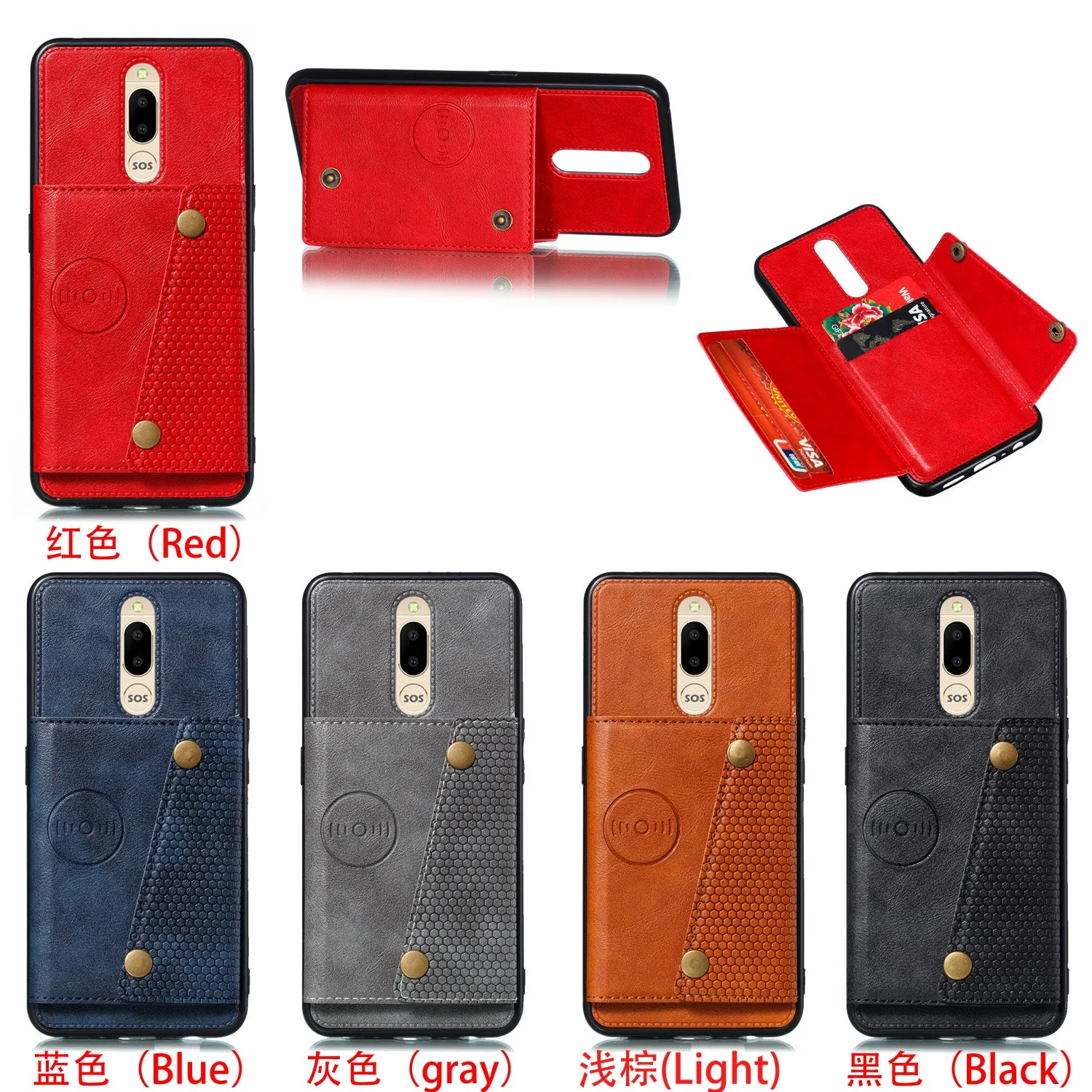 For OPPO F11 PU Leather Flip Stand Shockproof Cell Phone Cover Double Buckle Anti-dust Case With Card Slots Pocket gray