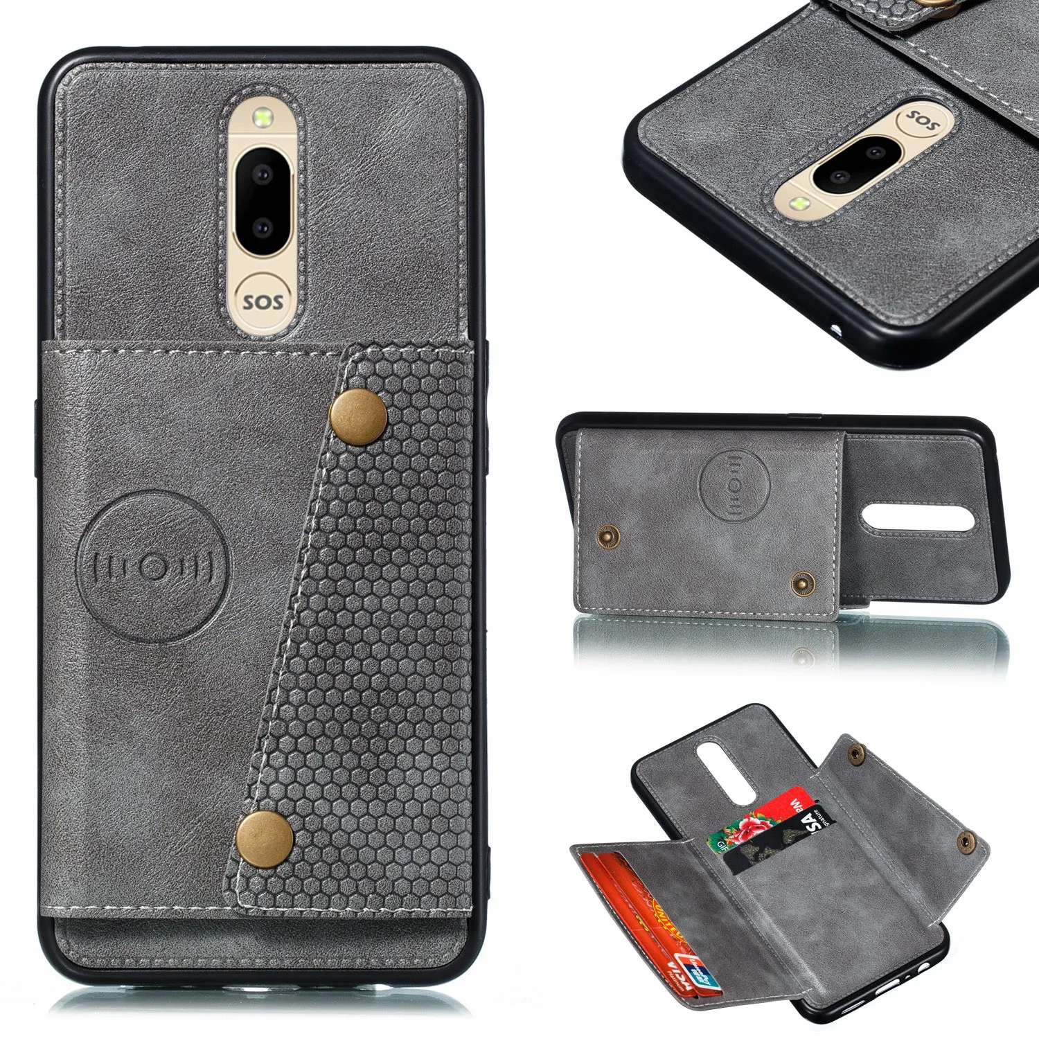 For OPPO F11 PU Leather Flip Stand Shockproof Cell Phone Cover Double Buckle Anti-dust Case With Card Slots Pocket gray