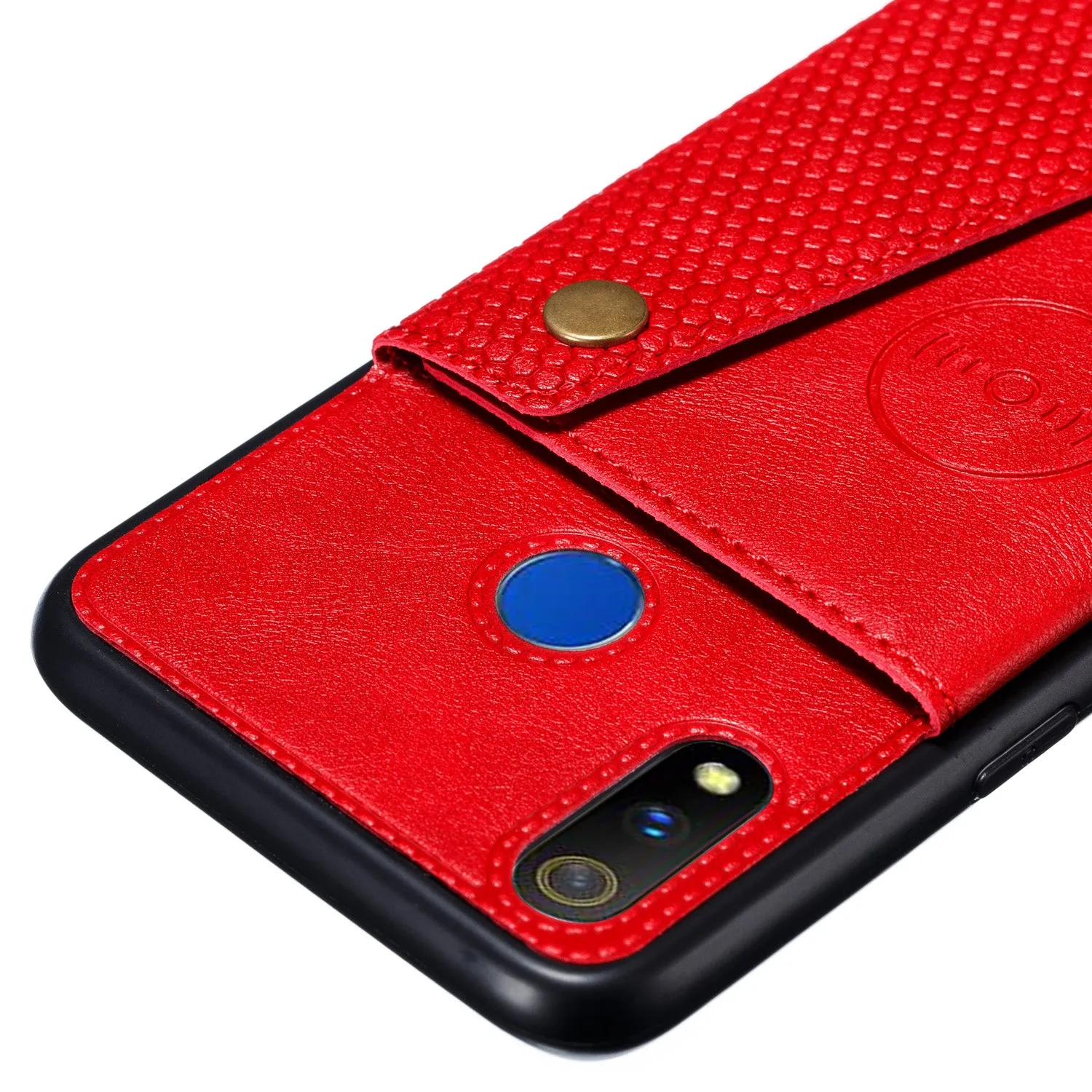 For OPPO Realme 3 PU Leather Flip Stand Shockproof Cell Phone Cover Double Buckle Anti-dust Case With Card Slots Pocket Light Brown
