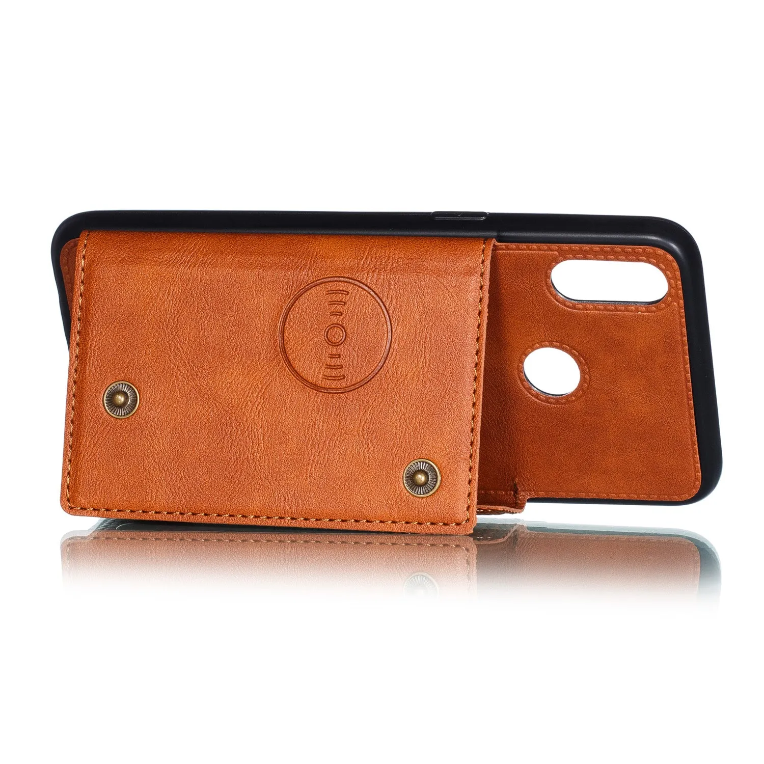 For OPPO Realme 3 PU Leather Flip Stand Shockproof Cell Phone Cover Double Buckle Anti-dust Case With Card Slots Pocket Light Brown