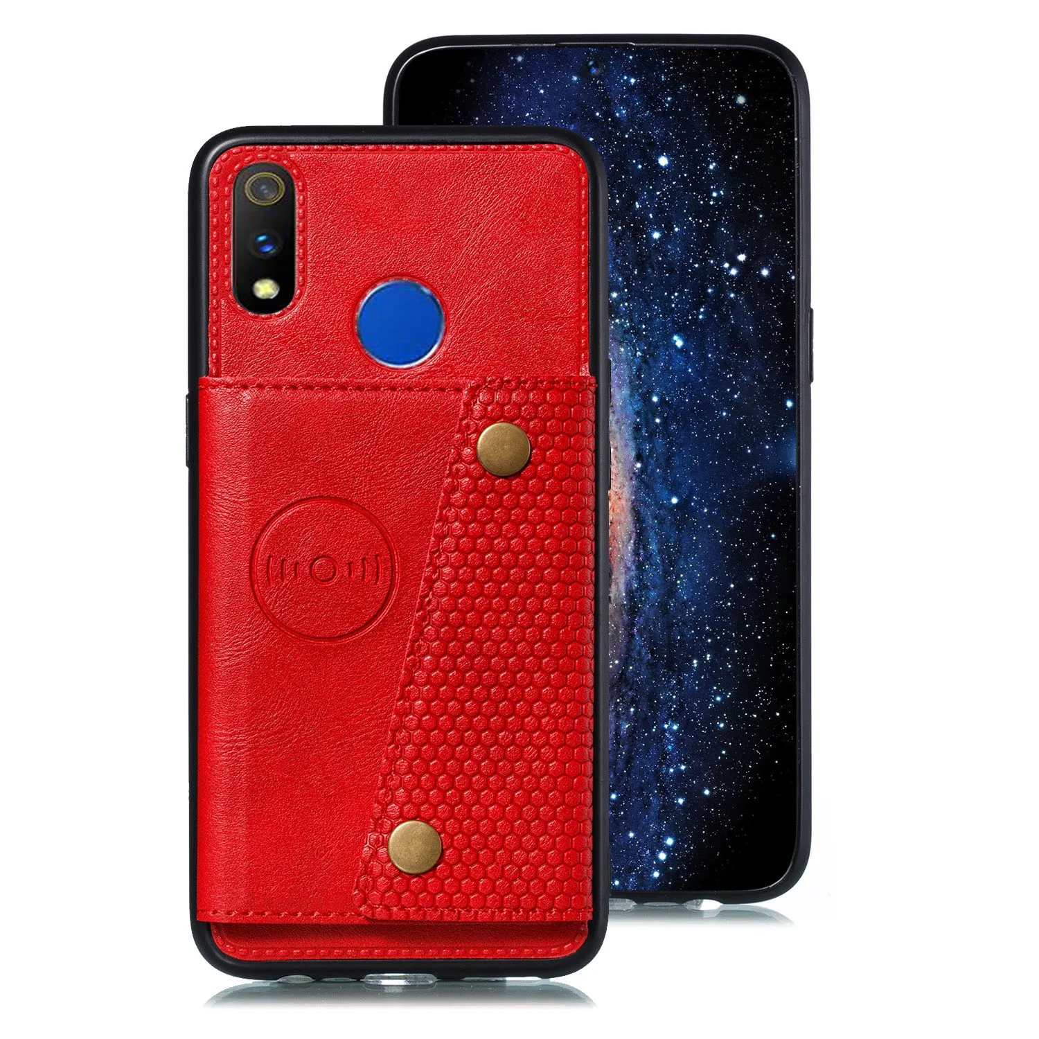 For OPPO Realme 3 PU Leather Flip Stand Shockproof Cell Phone Cover Double Buckle Anti-dust Case With Card Slots Pocket Light Brown
