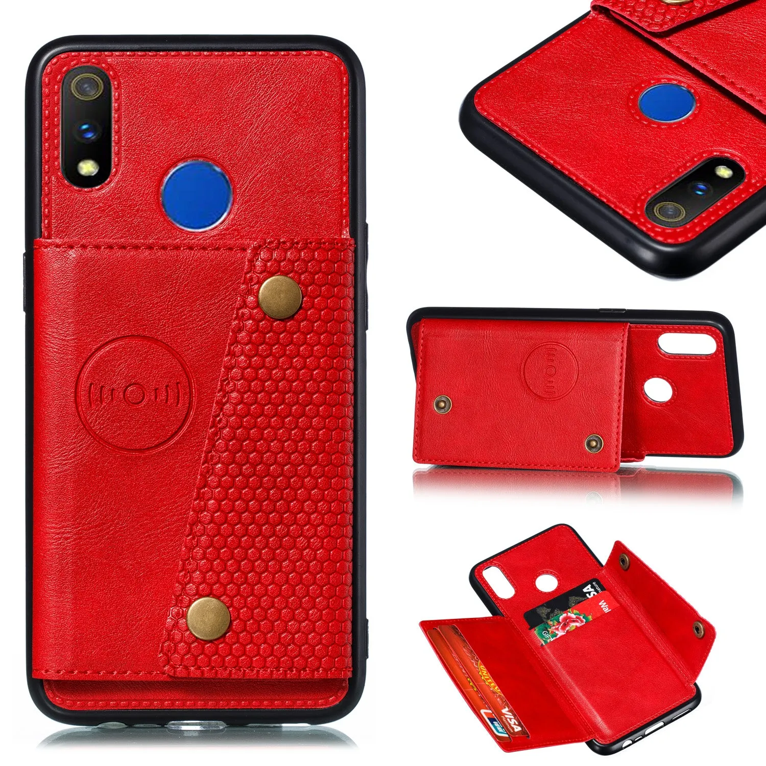 For OPPO Realme 3 PU Leather Flip Stand Shockproof Cell Phone Cover Double Buckle Anti-dust Case With Card Slots Pocket Light Brown