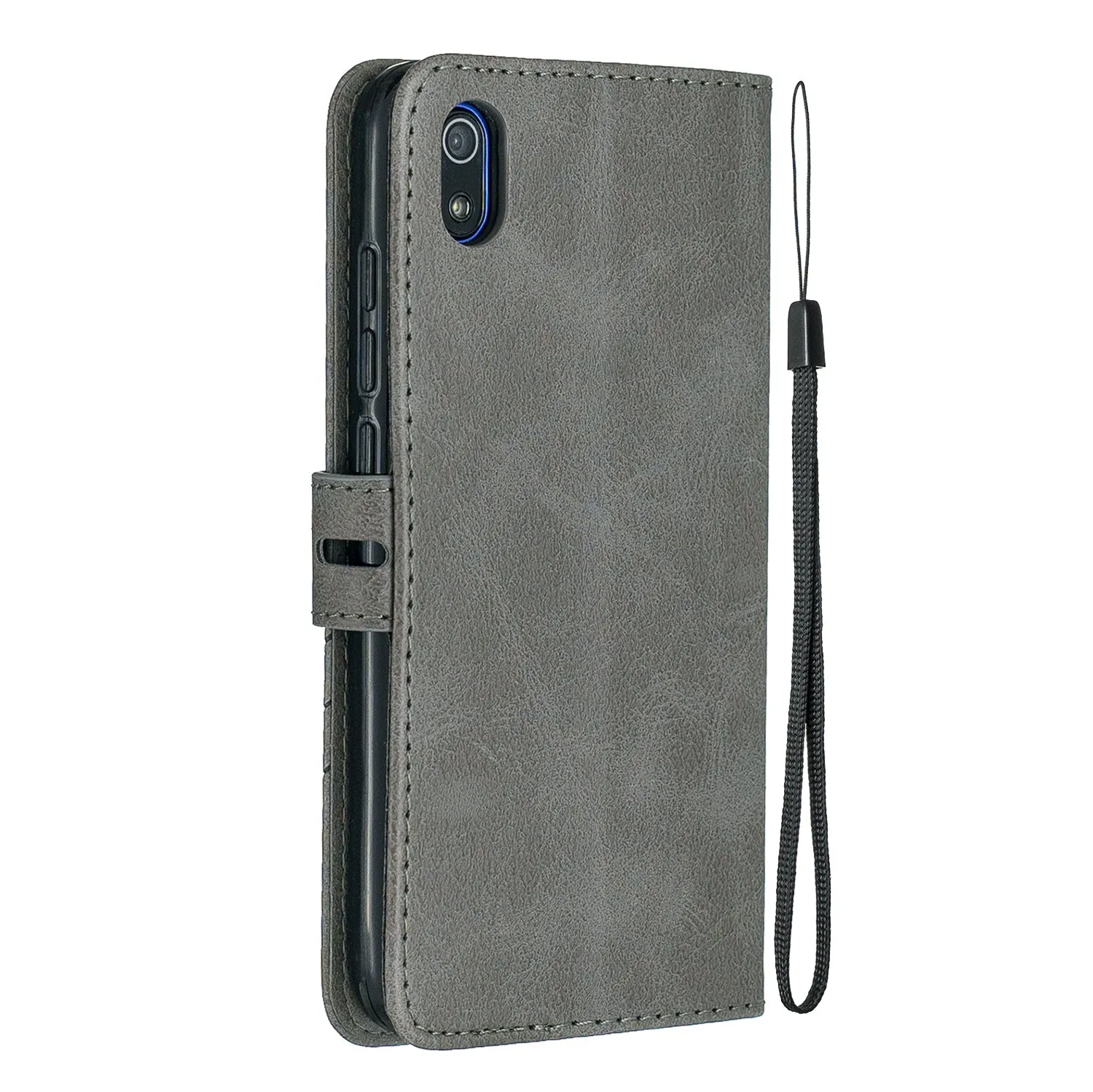 For Redmi 7A Denim Pattern Solid Color Flip Wallet PU Leather Protective Phone Case with Buckle & Bracket black