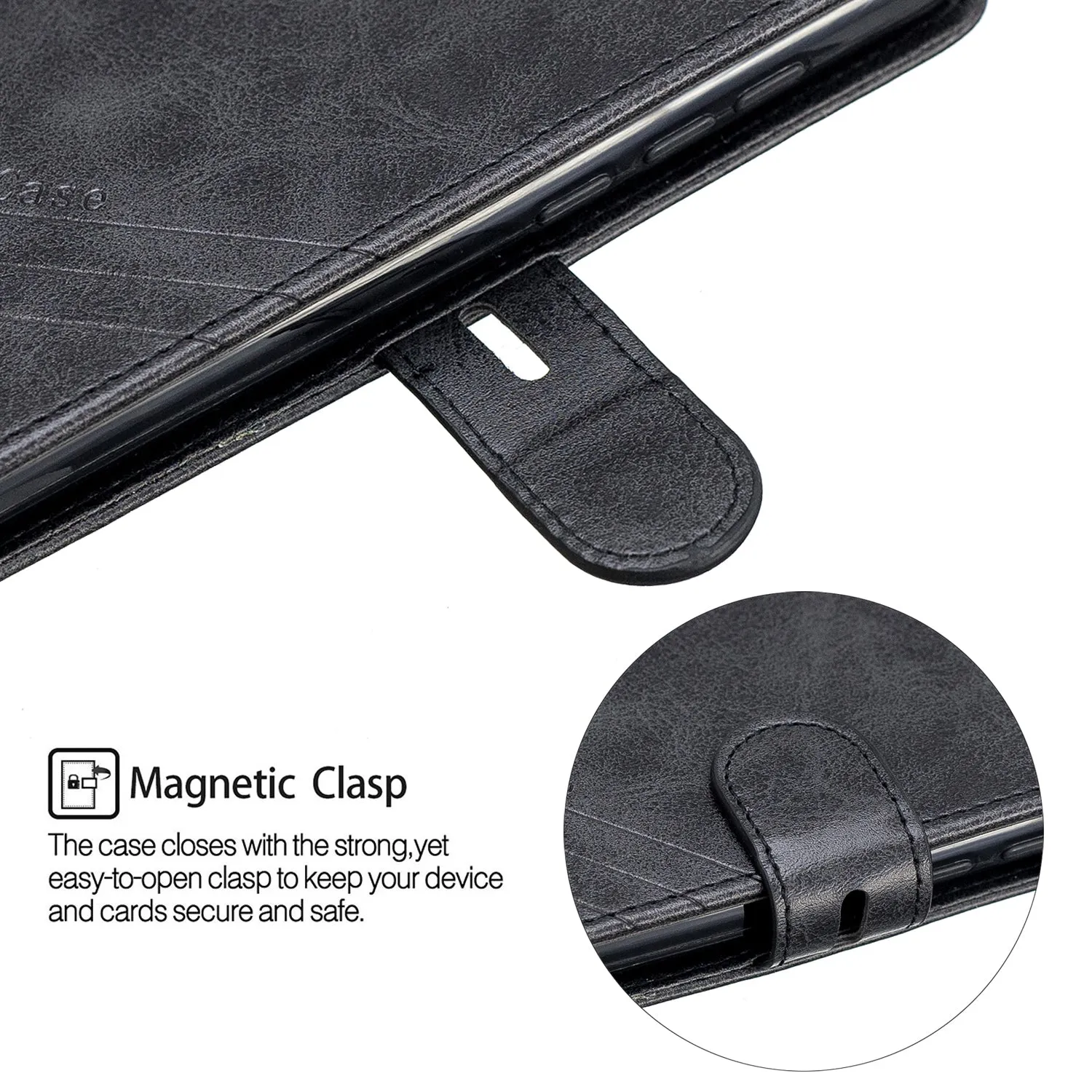 For Redmi 7A Denim Pattern Solid Color Flip Wallet PU Leather Protective Phone Case with Buckle & Bracket black