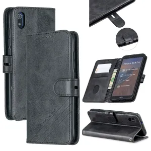 For Redmi 7A Denim Pattern Solid Color Flip Wallet PU Leather Protective Phone Case with Buckle & Bracket black