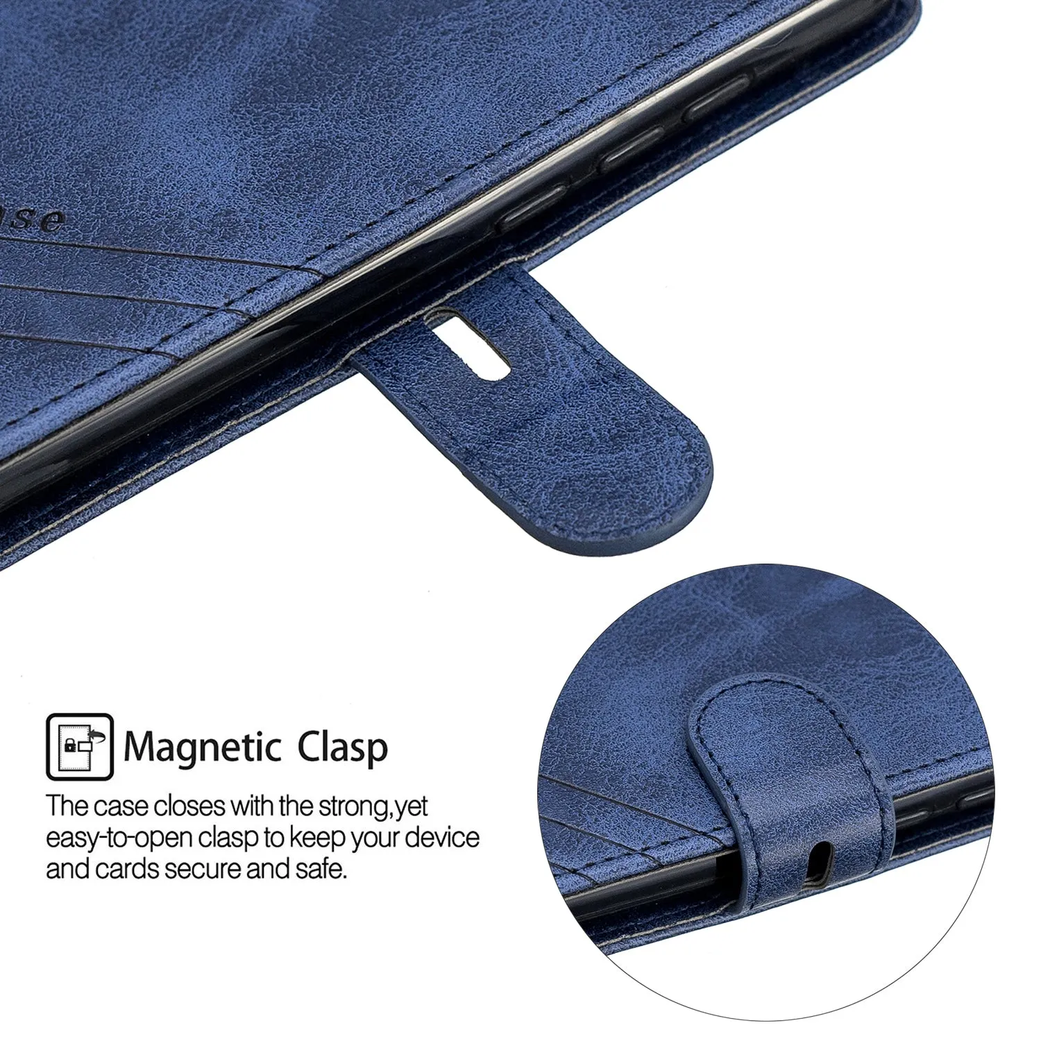 For Redmi 7A Denim Pattern Solid Color Flip Wallet PU Leather Protective Phone Case with Buckle & Bracket blue
