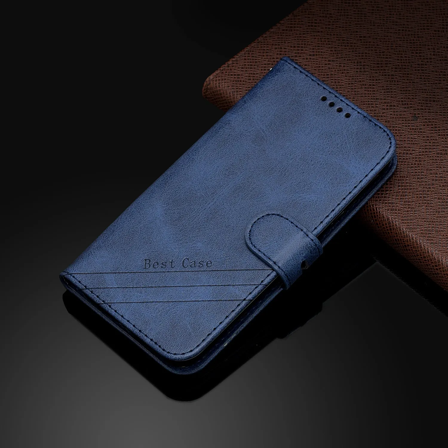 For Redmi 7A Denim Pattern Solid Color Flip Wallet PU Leather Protective Phone Case with Buckle & Bracket blue