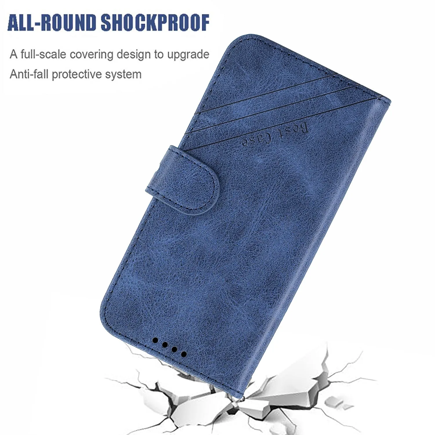 For Redmi 7A Denim Pattern Solid Color Flip Wallet PU Leather Protective Phone Case with Buckle & Bracket blue