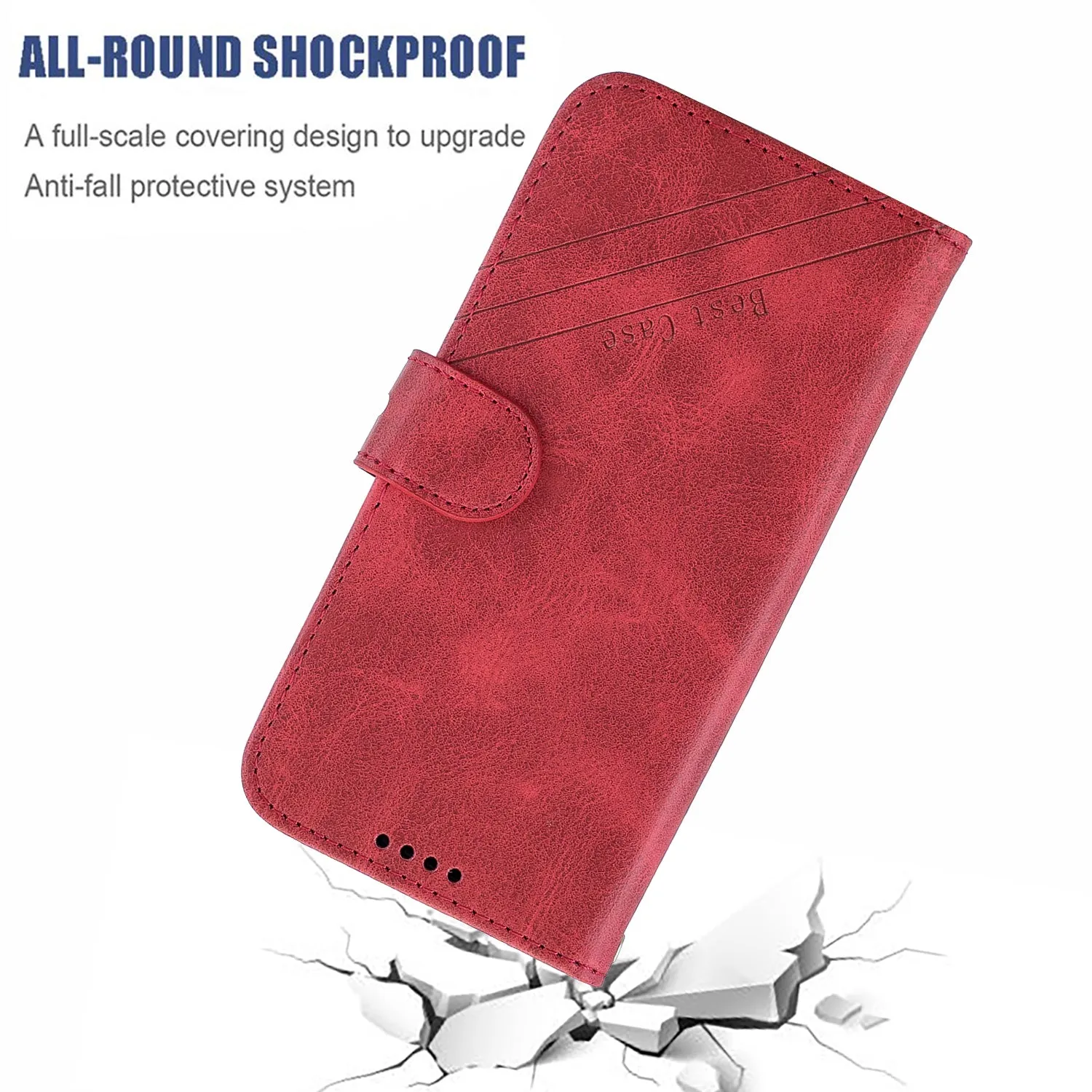 For Redmi 7A Denim Pattern Solid Color Flip Wallet PU Leather Protective Phone Case with Buckle & Bracket red