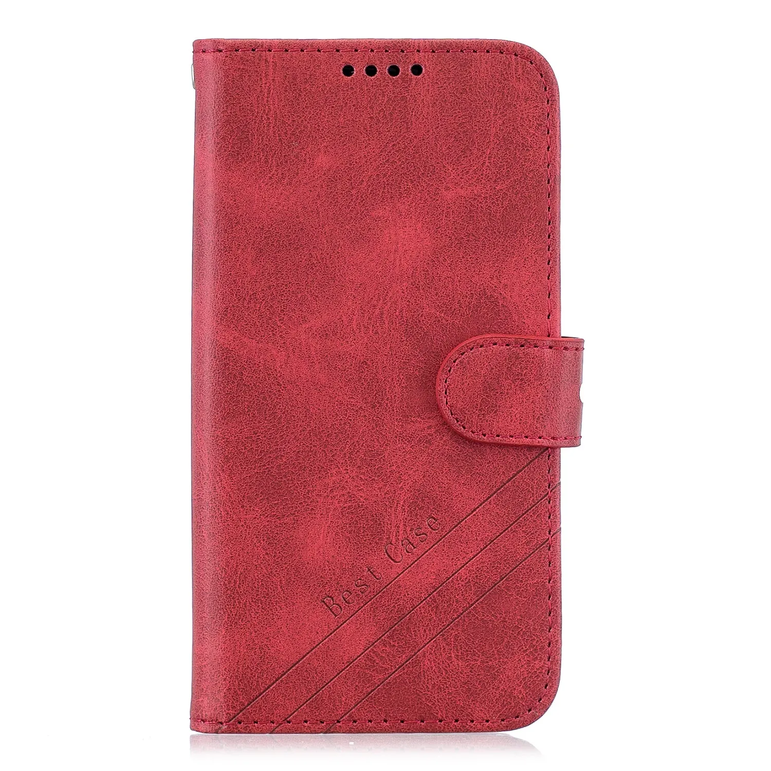 For Redmi 7A Denim Pattern Solid Color Flip Wallet PU Leather Protective Phone Case with Buckle & Bracket red