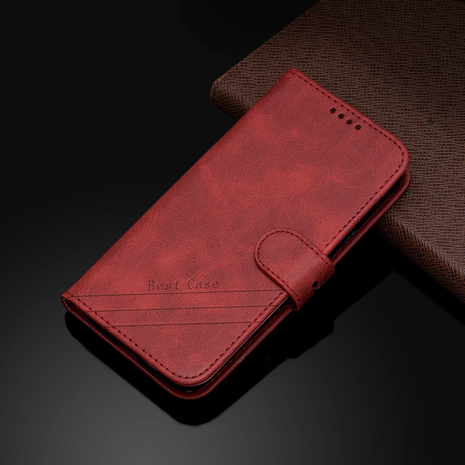 For Redmi 7A Denim Pattern Solid Color Flip Wallet PU Leather Protective Phone Case with Buckle & Bracket red