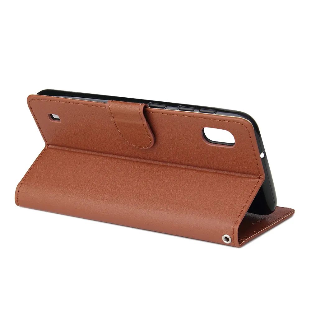 For Samsung A10 Flip-type Leather Protective Phone Case with 3 Card Position Buckle Design Phone Cover  brown