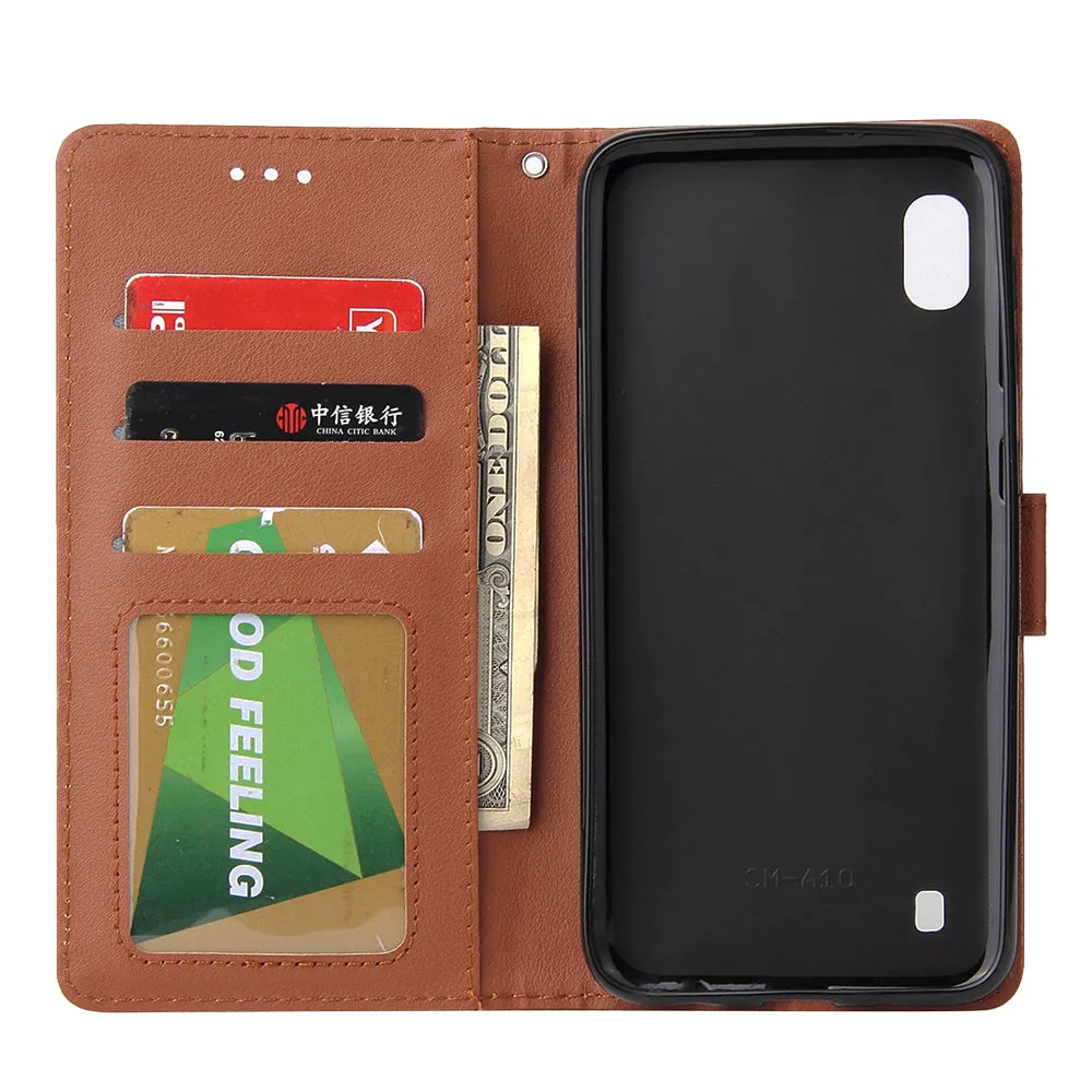 For Samsung A10 Flip-type Leather Protective Phone Case with 3 Card Position Buckle Design Phone Cover  brown