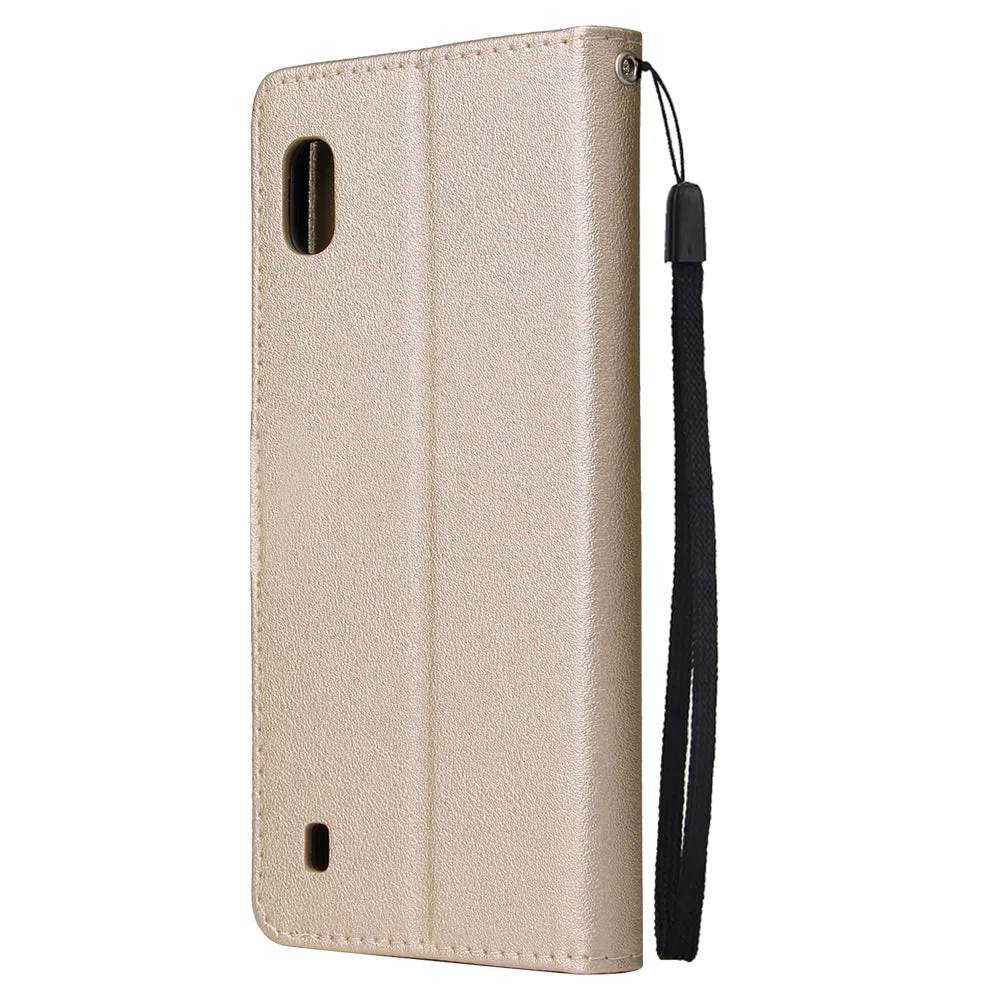 For Samsung A10 Flip-type Leather Protective Phone Case with 3 Card Position Buckle Design Phone Cover  Gold