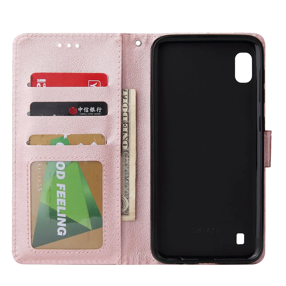For Samsung A10 Flip-type Leather Protective Phone Case with 3 Card Position Buckle Design Phone Cover  Gold