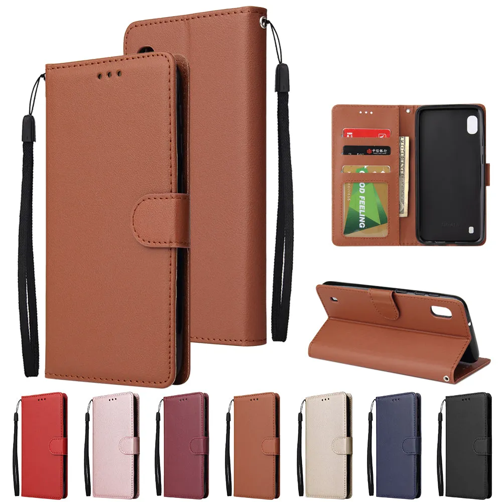 For Samsung A10 Flip-type Leather Protective Phone Case with 3 Card Position Buckle Design Phone Cover  Gold