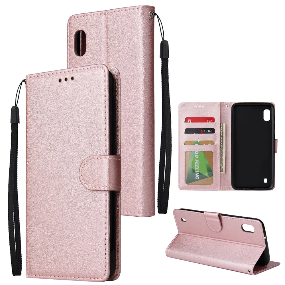 For Samsung A10 Flip-type Leather Protective Phone Case with 3 Card Position Buckle Design Phone Cover  Red wine