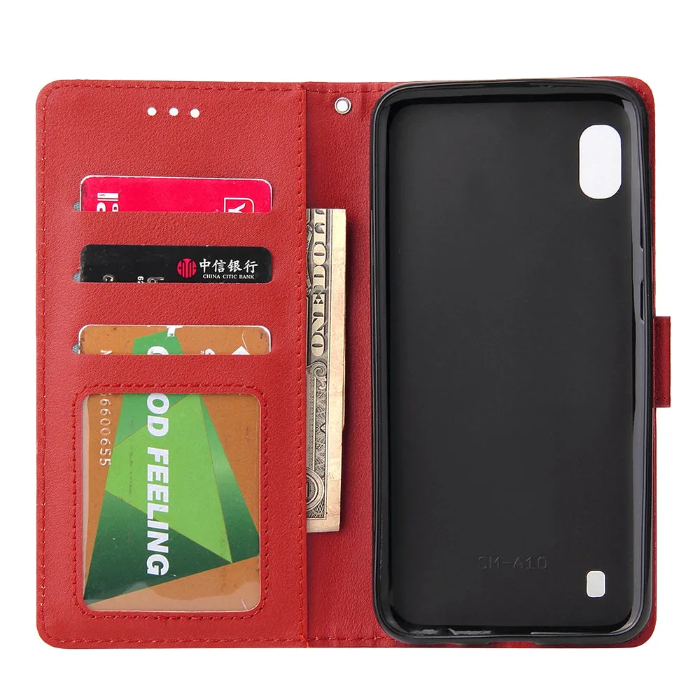 For Samsung A10 Flip-type Leather Protective Phone Case with 3 Card Position Buckle Design Phone Cover  red