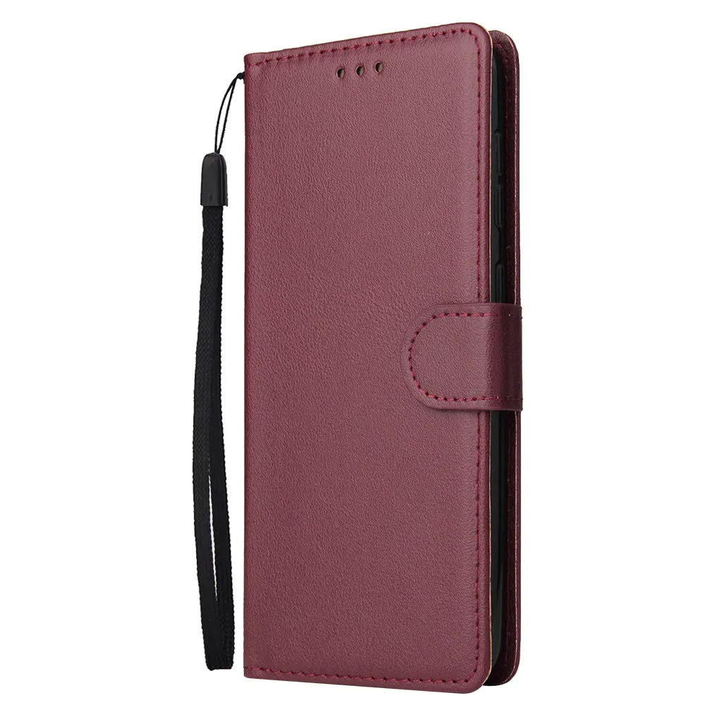 For Samsung A30/A20 Flip-type Leather Protective Phone Case with 3 Card Position Buckle Design Phone Cover  Red wine