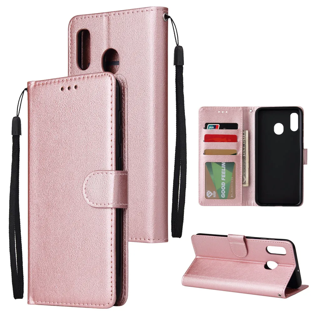 For Samsung A30/A20 Flip-type Leather Protective Phone Case with 3 Card Position Buckle Design Phone Cover  Red wine