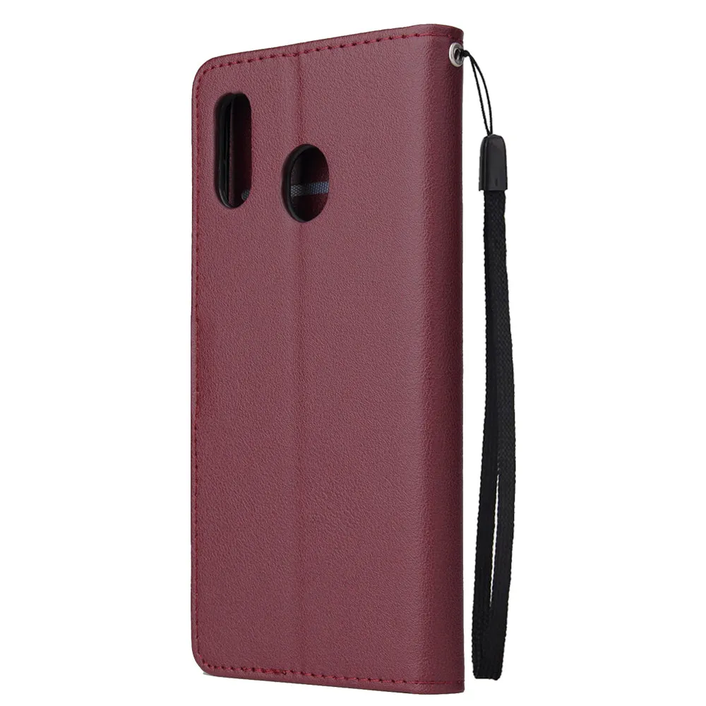 For Samsung A30/A20 Flip-type Leather Protective Phone Case with 3 Card Position Buckle Design Phone Cover  Red wine