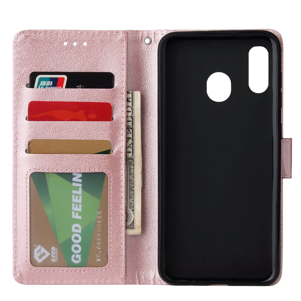 For Samsung A30/A20 Flip-type Leather Protective Phone Case with 3 Card Position Buckle Design Phone Cover  Red wine