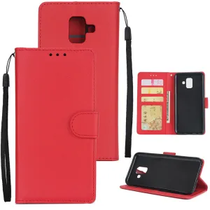 For Samsung A6 2018 Flip-type Leather Protective Phone Case with 3 Card Position Buckle Design Phone Cover  red