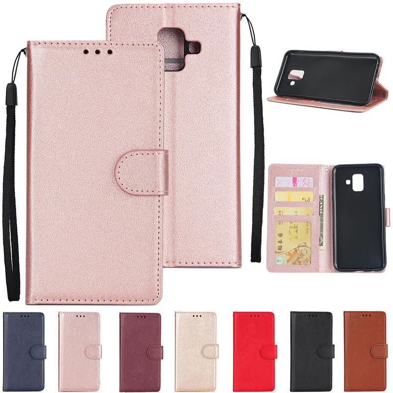For Samsung A6 2018 Flip-type Leather Protective Phone Case with 3 Card Position Buckle Design Phone Cover  wine red