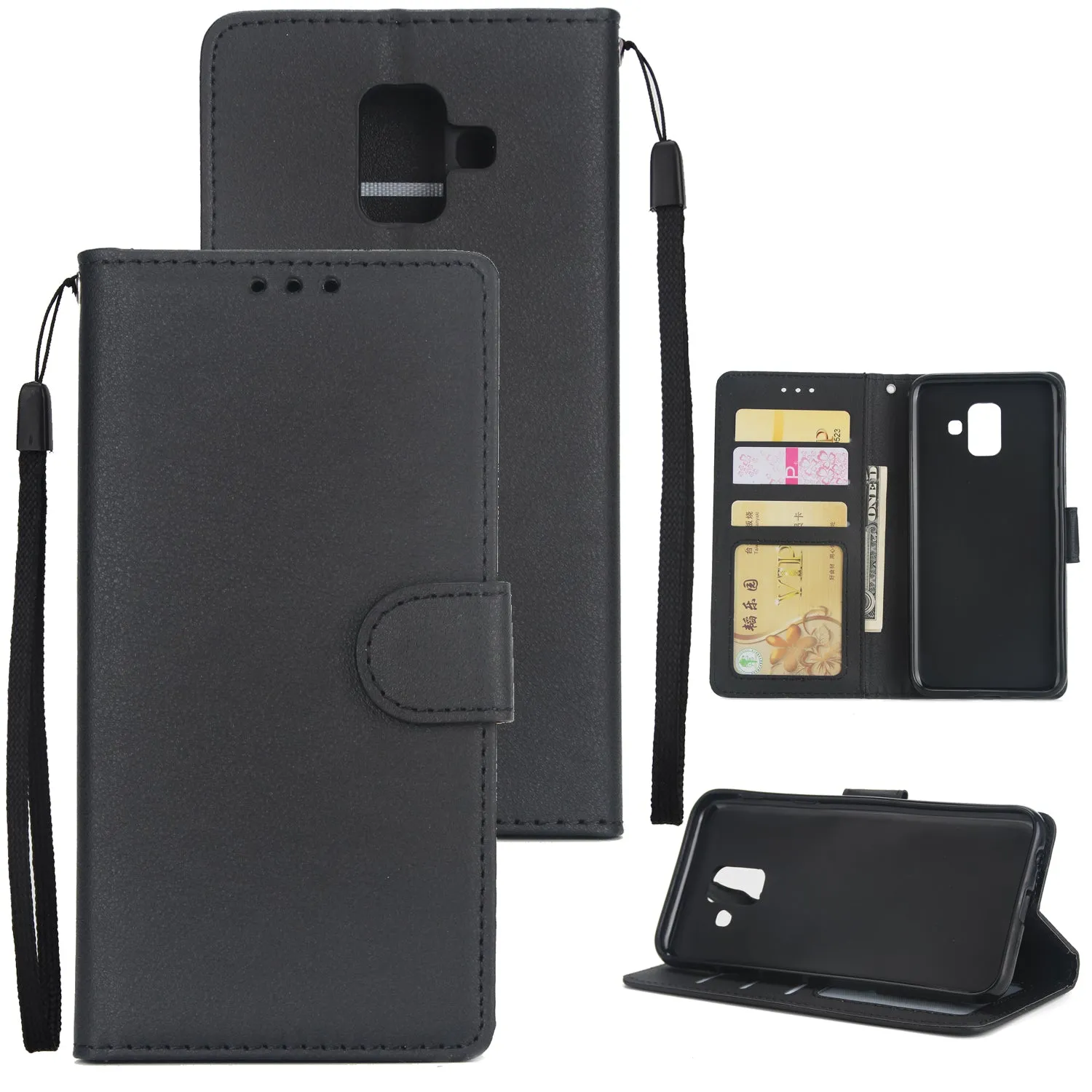 For Samsung A6 2018 Flip-type Leather Protective Phone Case with 3 Card Position Buckle Design Phone Cover  wine red