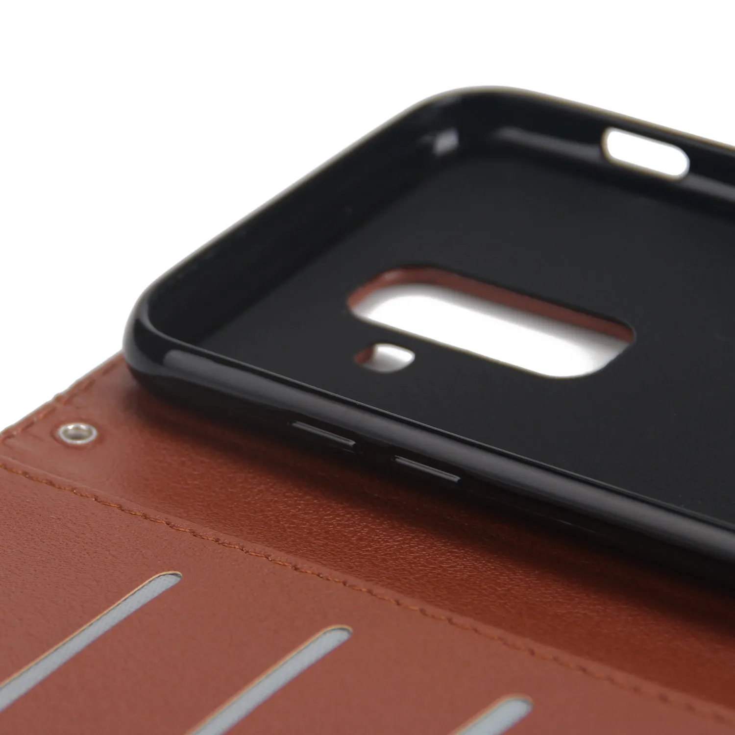 For Samsung A6 PLUS 2018 Flip-type Leather Protective Phone Case with 3 Card Position wine red