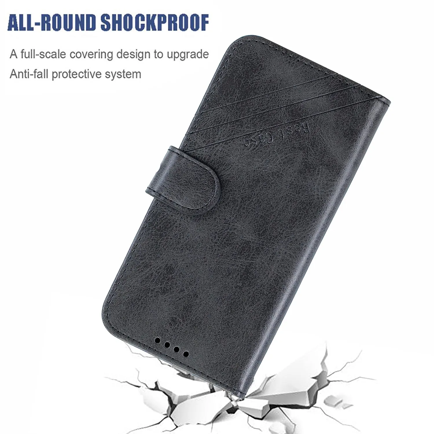 For Samsung A7 2018 Denim Pattern Solid Color Flip Wallet PU Leather Protective Phone Case with Buckle & Bracket black