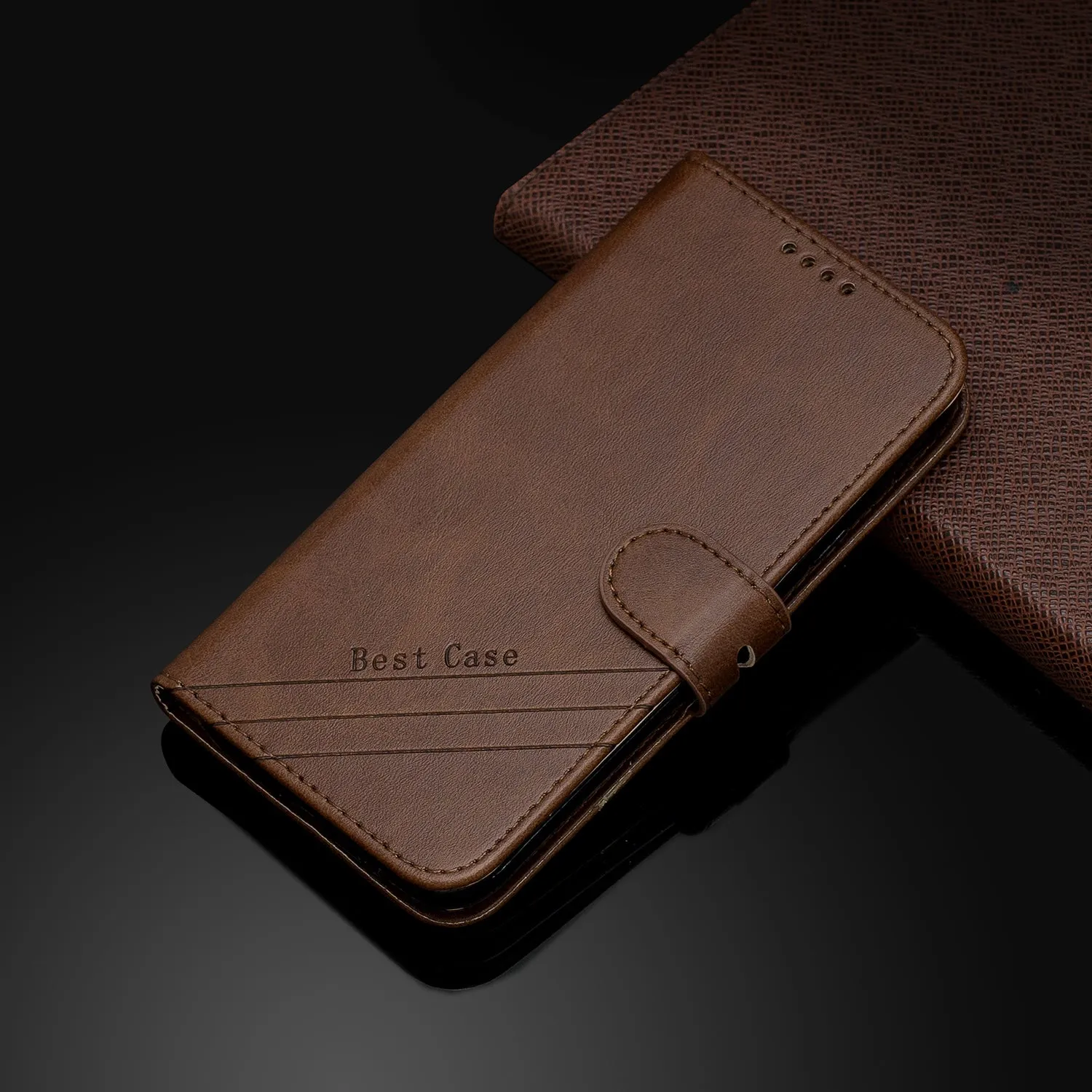 For Samsung A7 2018 Denim Pattern Solid Color Flip Wallet PU Leather Protective Phone Case with Buckle & Bracket brown