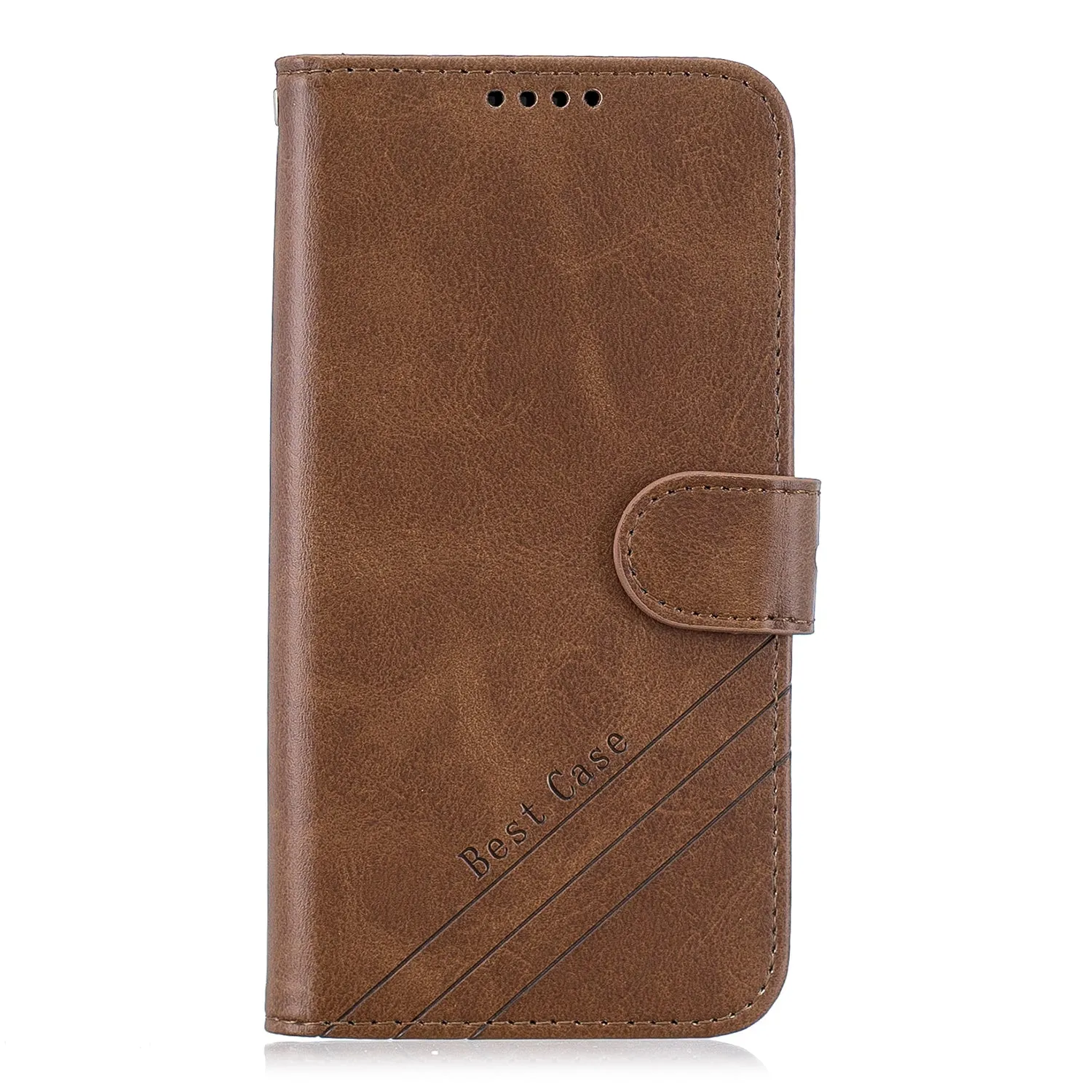 For Samsung A7 2018 Denim Pattern Solid Color Flip Wallet PU Leather Protective Phone Case with Buckle & Bracket brown