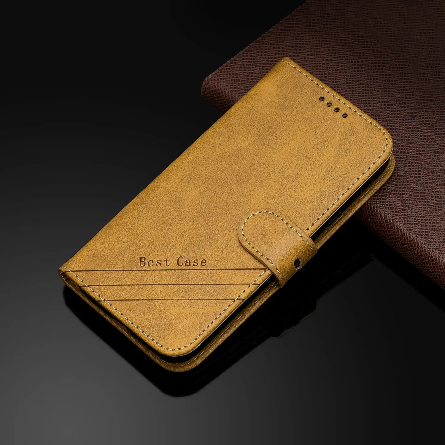 For Samsung A7 2018 Denim Pattern Solid Color Flip Wallet PU Leather Protective Phone Case with Buckle & Bracket yellow