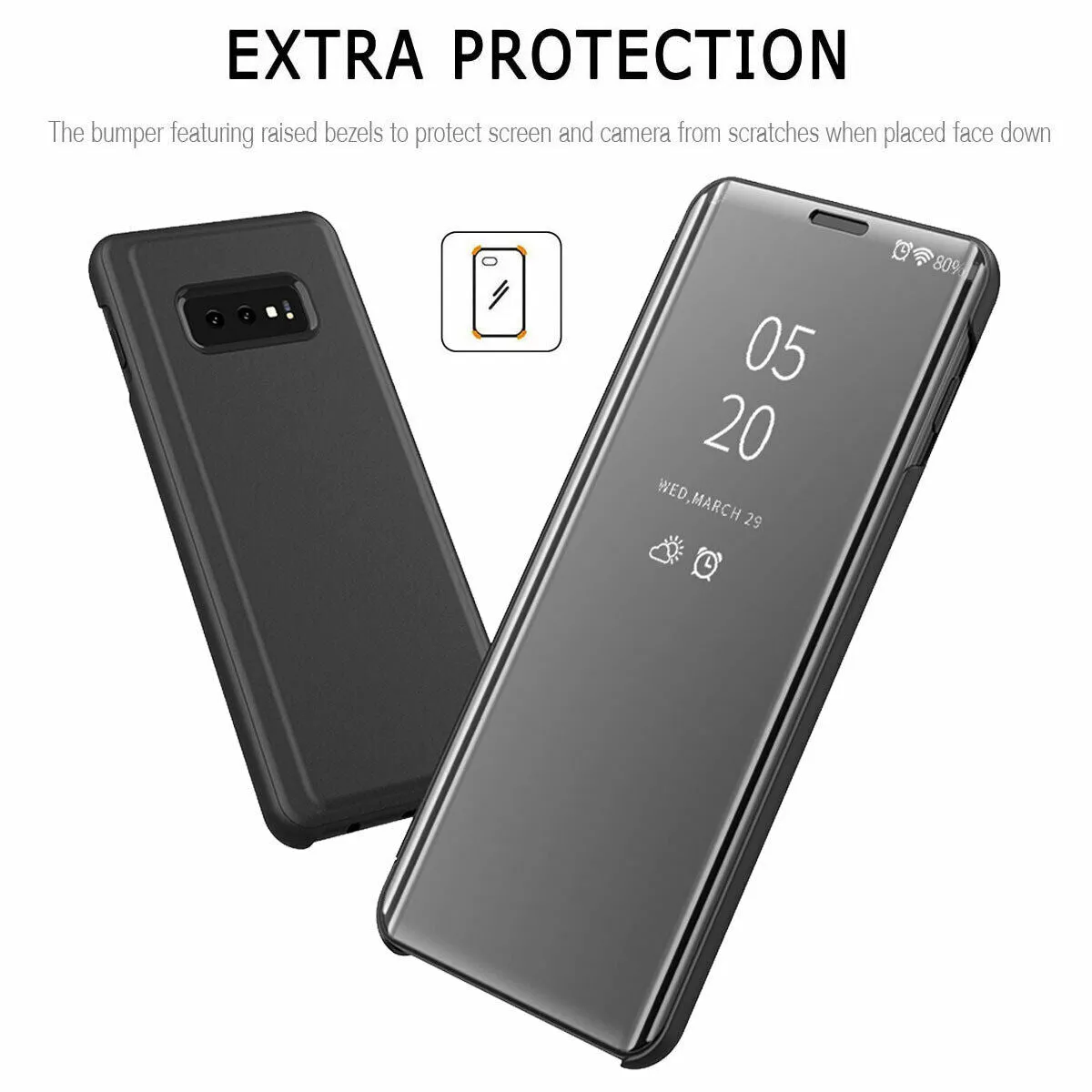 For Samsung Galaxy S10/S10 Plus/S10E Smart Leather Flip Mirror 360 Phone Case Cover Violet blue