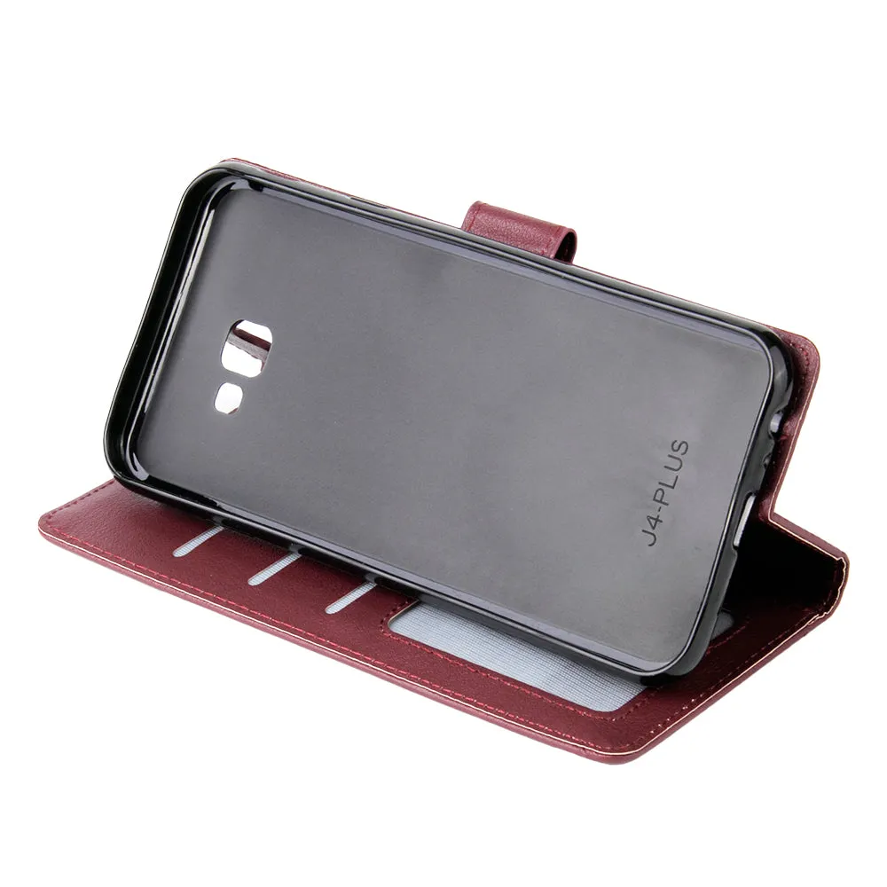 For Samsung J4 plus Flip-type Leather Protective Phone Case with 3 Card Position Buckle Design Phone Cover  brown