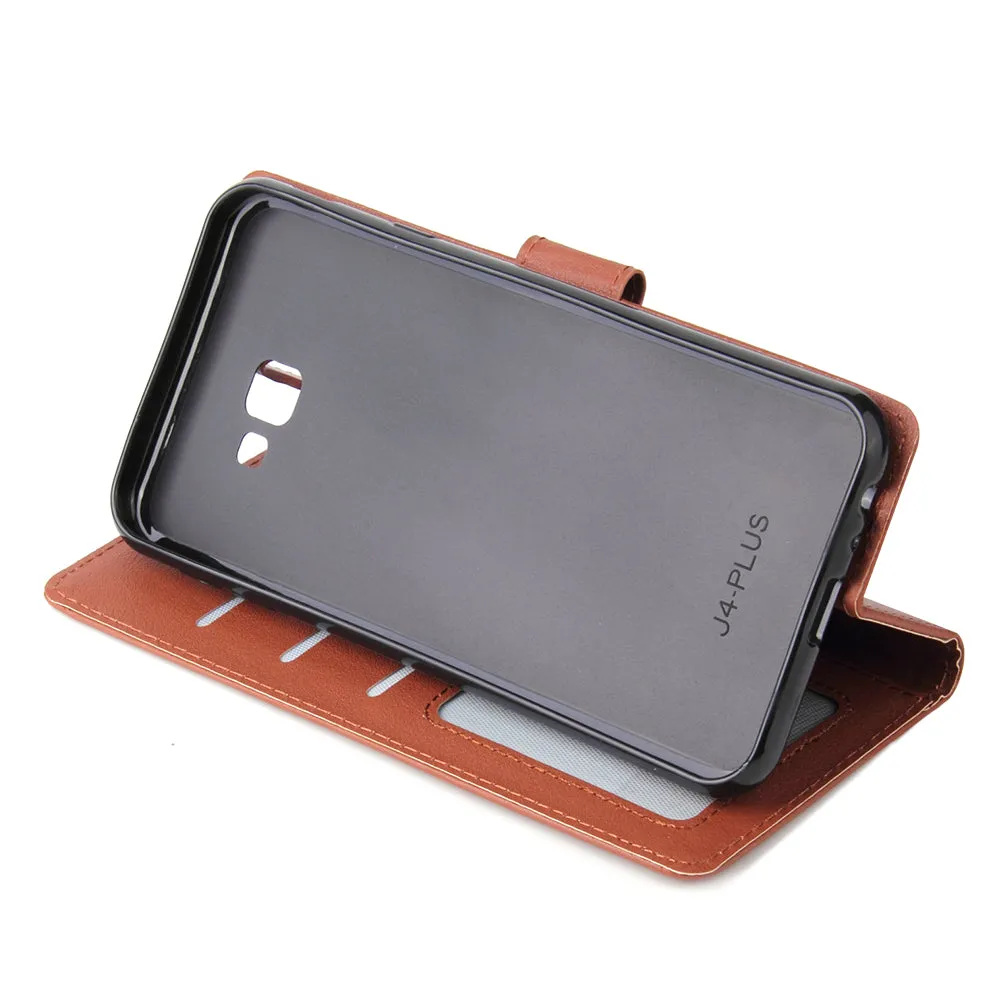 For Samsung J4 plus Flip-type Leather Protective Phone Case with 3 Card Position Buckle Design Phone Cover  brown